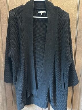 OAK + FORT Black Open-Front Shawl Collar Knit Cardigan Size Small